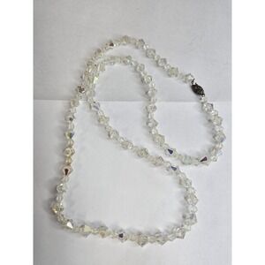 Art Deco  AB Necklace Aurora Borealis Acrylic Bicone Beads Vintage Clasp 26"